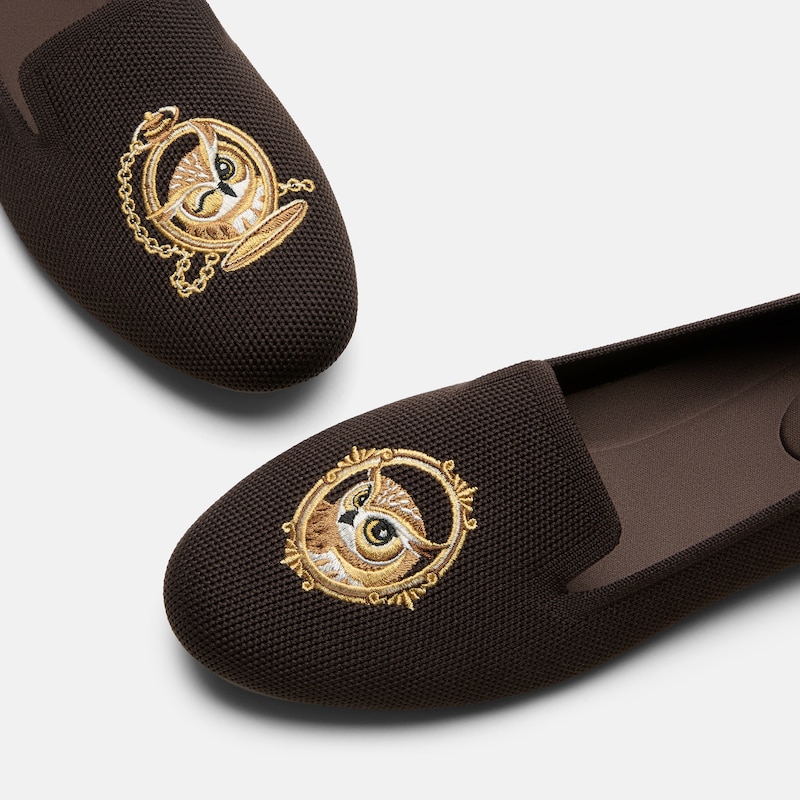 Round-Toe Embroidered Loafers (Audrey), Dark Chocolate - Owl, EU39 | VIVAIA