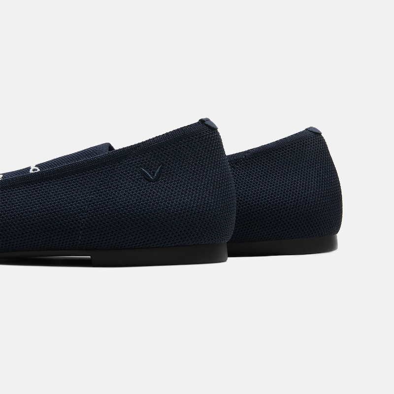 Round-Toe Embroidered Loafers (Audrey), Navy - Silver Pearl, EU38 | VIVAIA