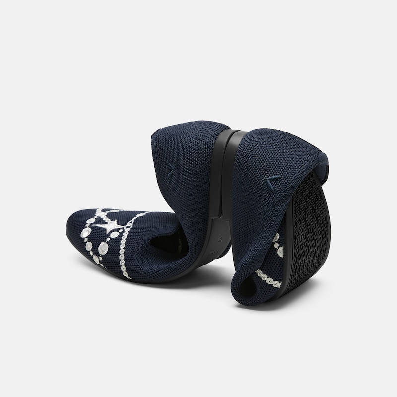 Round-Toe Embroidered Loafers (Audrey), Navy - Silver Pearl, EU38 | VIVAIA