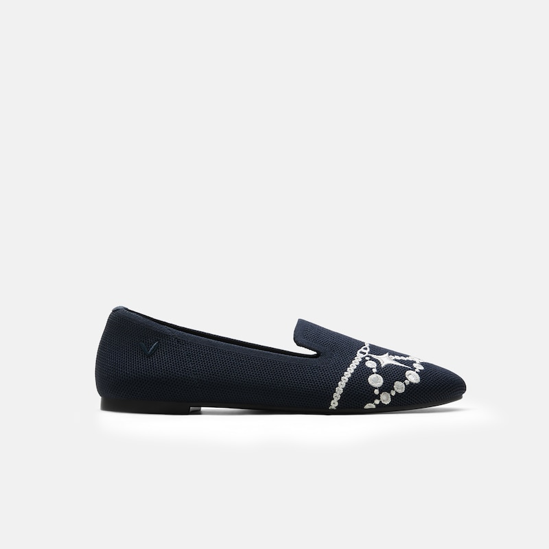 Round-Toe Embroidered Loafers (Audrey), Navy - Silver Pearl, EU38 | VIVAIA
