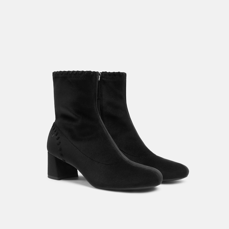 Round-Toe Velvet Whipstitched Ankle Boots (Rhoda), Black, EU36.5 | VIVAIA