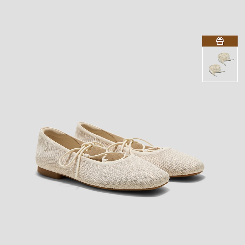 Square-Toe Lace-Up Mary Janes (Miley), GOLDEN PALE APRICOT FRENCH STRIPE, EU39 | VIVAIA