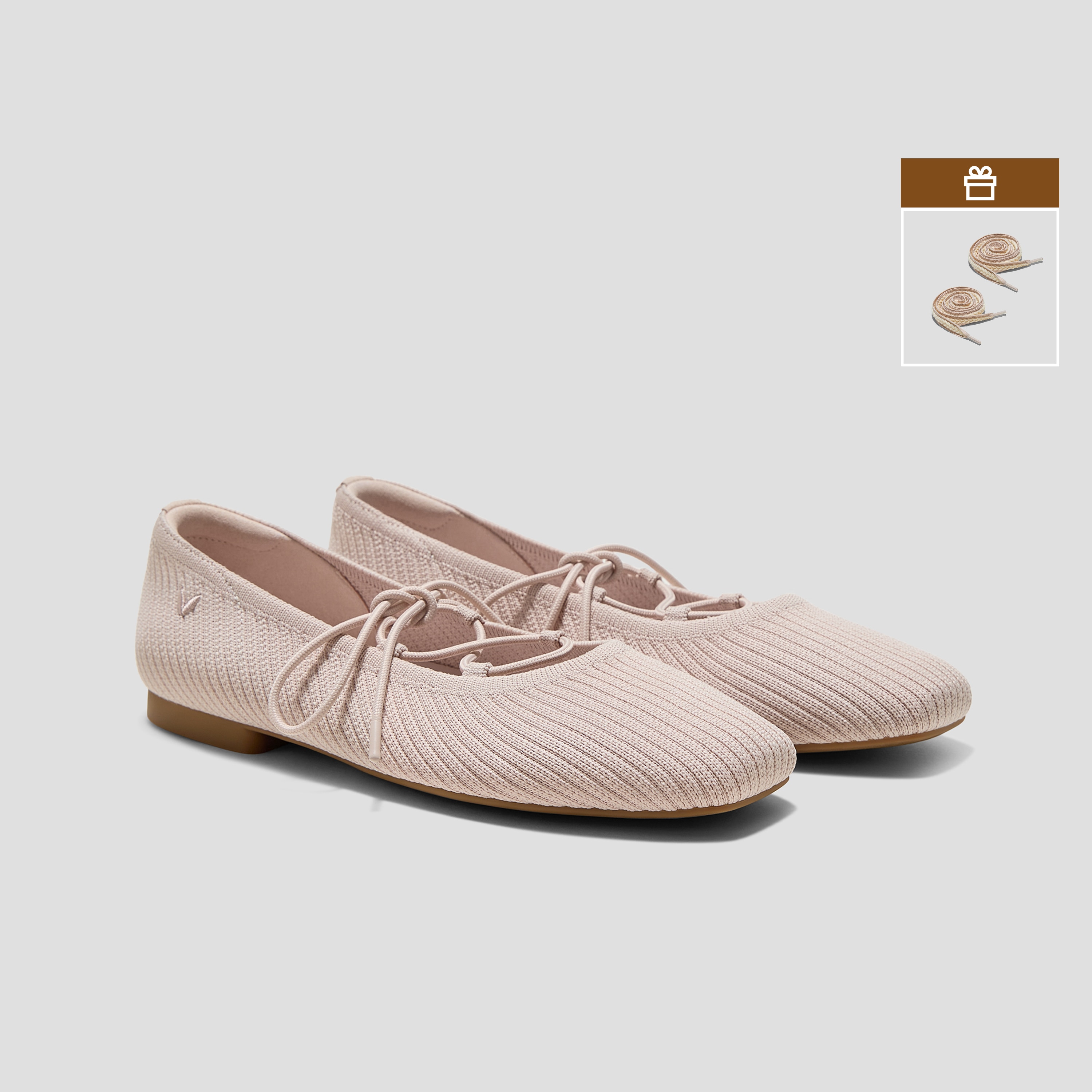 Square-Toe Lace-Up Mary Janes (Miley) - Ballet Blush French Stripe