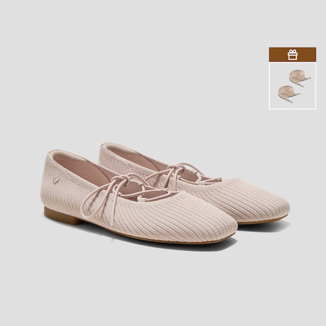 Square-Toe Lace-Up Mary Janes (Miley) - Ballet Blush French Stripe
