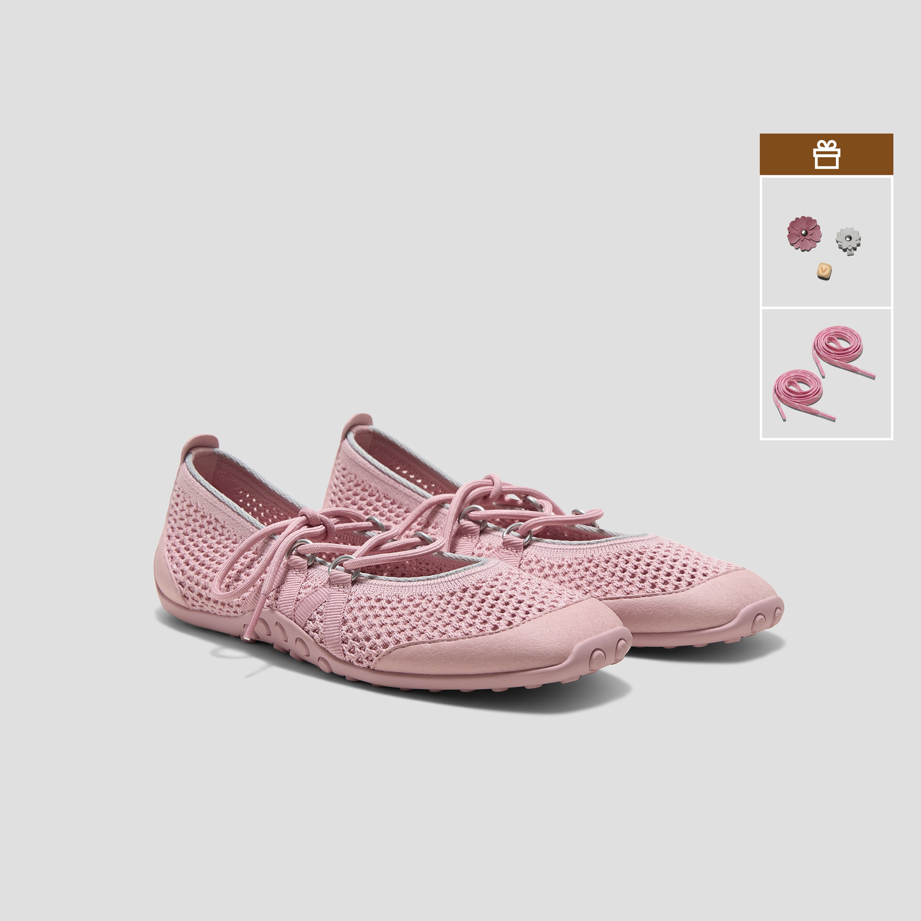 Square-Toe Hybrid Mesh Mary Janes (Cecily) - Dusty Pink Mesh