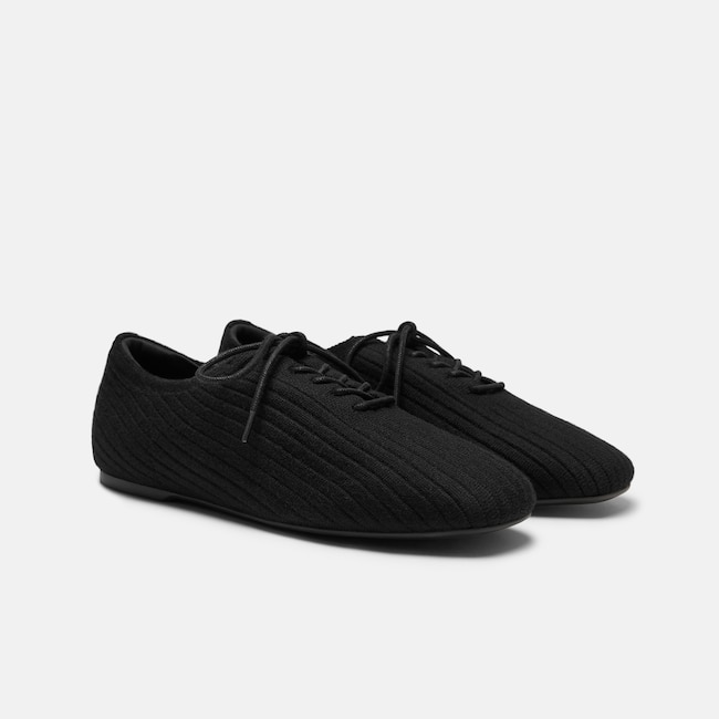 Square-Toe Derby Flats (Cheslea) - Black Wool