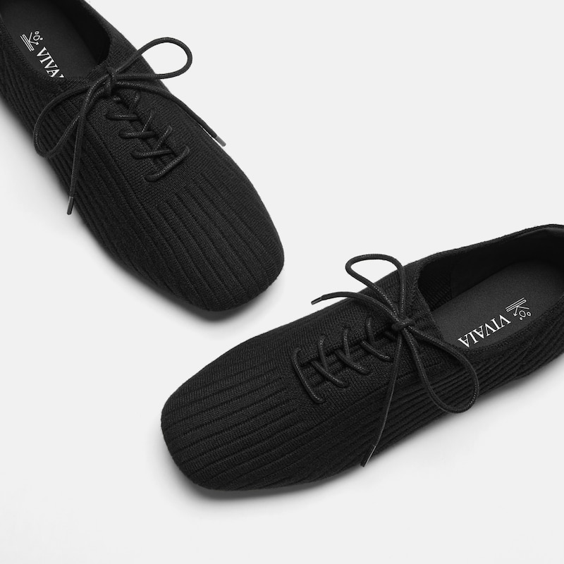 Square-Toe Derby Flats (Cheslea), Black Wool, EU35 | VIVAIA