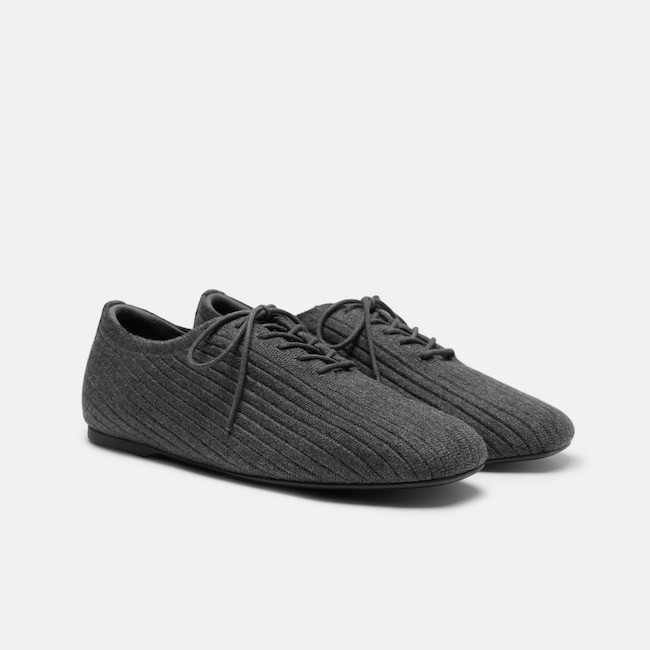 Square-Toe Derby Flats (Cheslea) - Rich Grey Wool