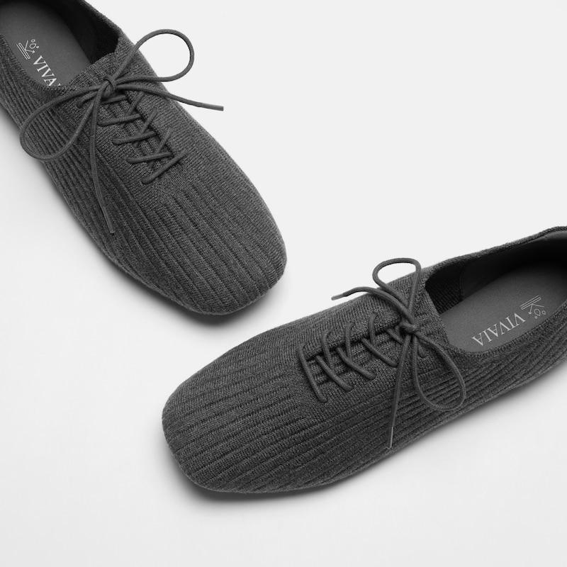 Square-Toe Derby Flats (Cheslea), Rich Grey Wool, EU38.5 | VIVAIA