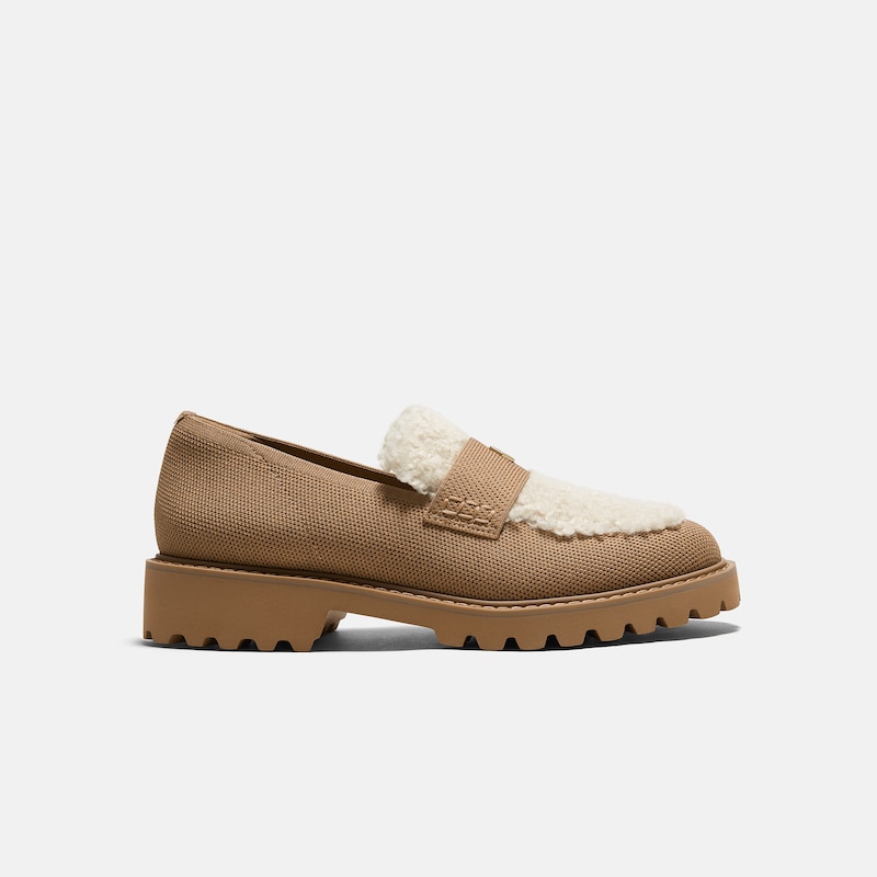 Round-Toe Chunky Heel Loafers (Franata), Nutmeg & Cream, EU35 | VIVAIA