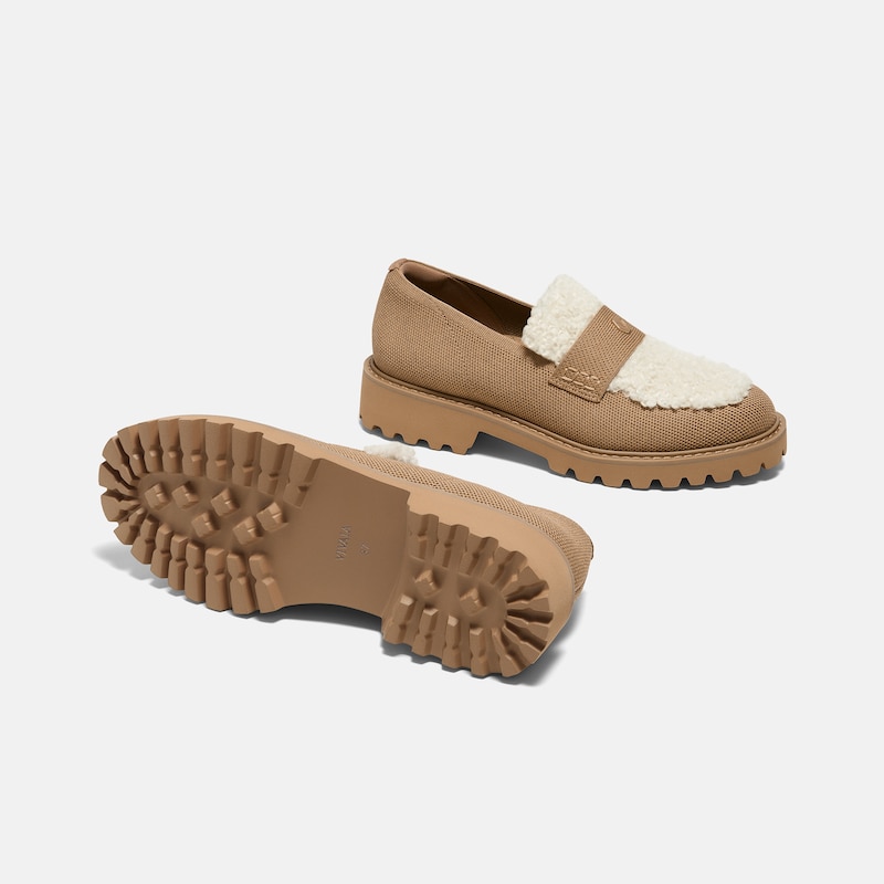 Round-Toe Chunky Heel Loafers (Franata), Nutmeg & Cream, EU35 | VIVAIA