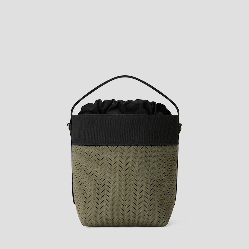 The Bucket Tote (Farreh), Army Green & Black Harvest Grain, one-size | VIVAIA