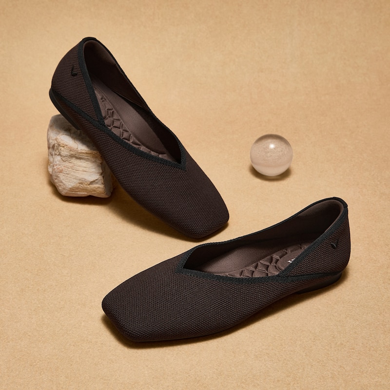 Square-Toe Flats (Maro), Dark Chocolate & Black, EU38 | VIVAIA