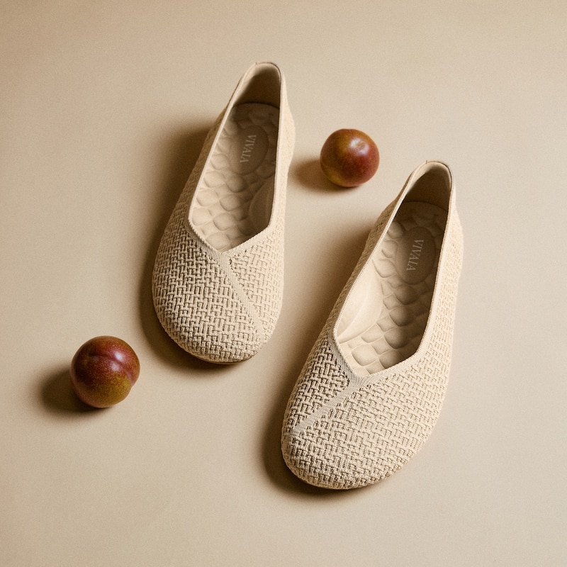 Wide Toe Knit Box Flats (Tia), Almond, EU38.5 | VIVAIA