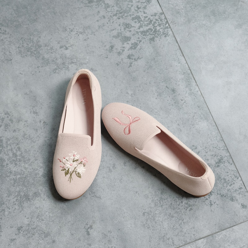 Round-Toe Embroidered Loafers (Audrey), ROSE GOLD-BOUQUET, EU35 | VIVAIA