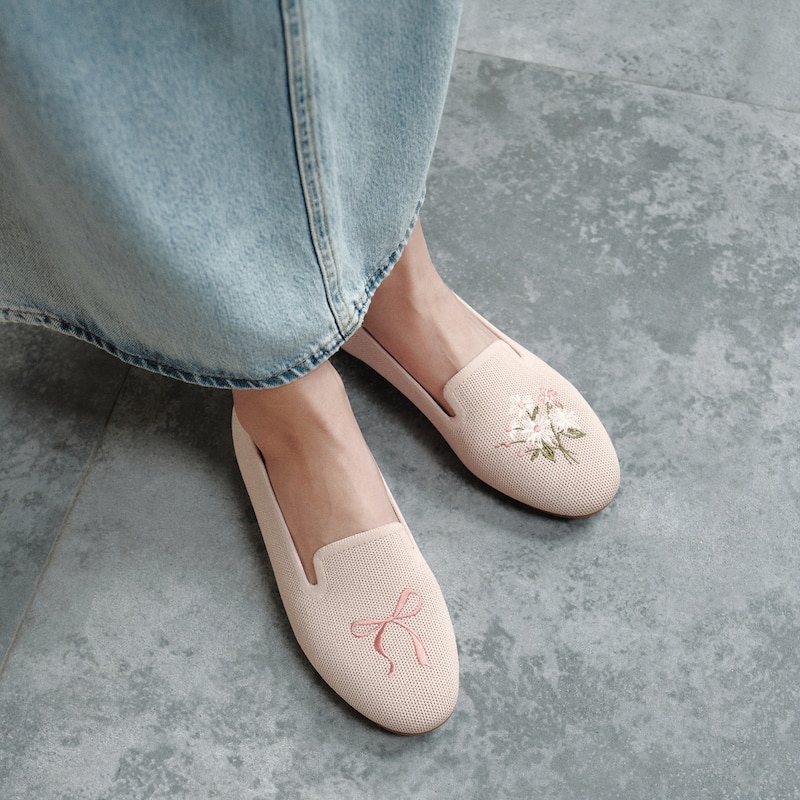 Round-Toe Embroidered Loafers (Audrey), ROSE GOLD-BOUQUET, EU35 | VIVAIA