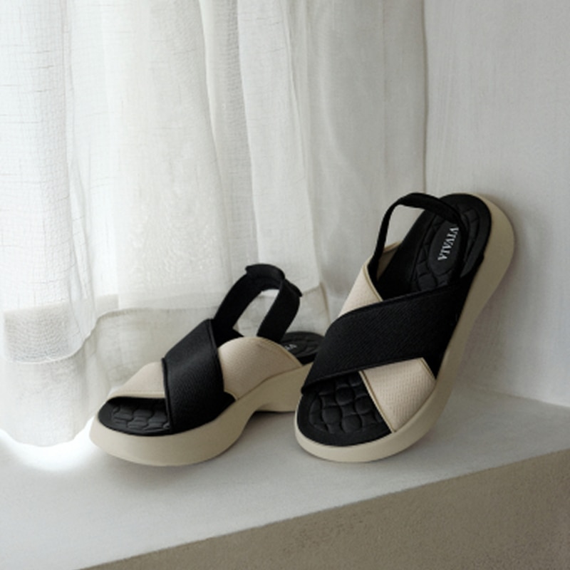 Elastic Back Strap Walker Sandals (Kara 2.0), BLACK & CREAM IVORY, EU37.5 | VIVAIA
