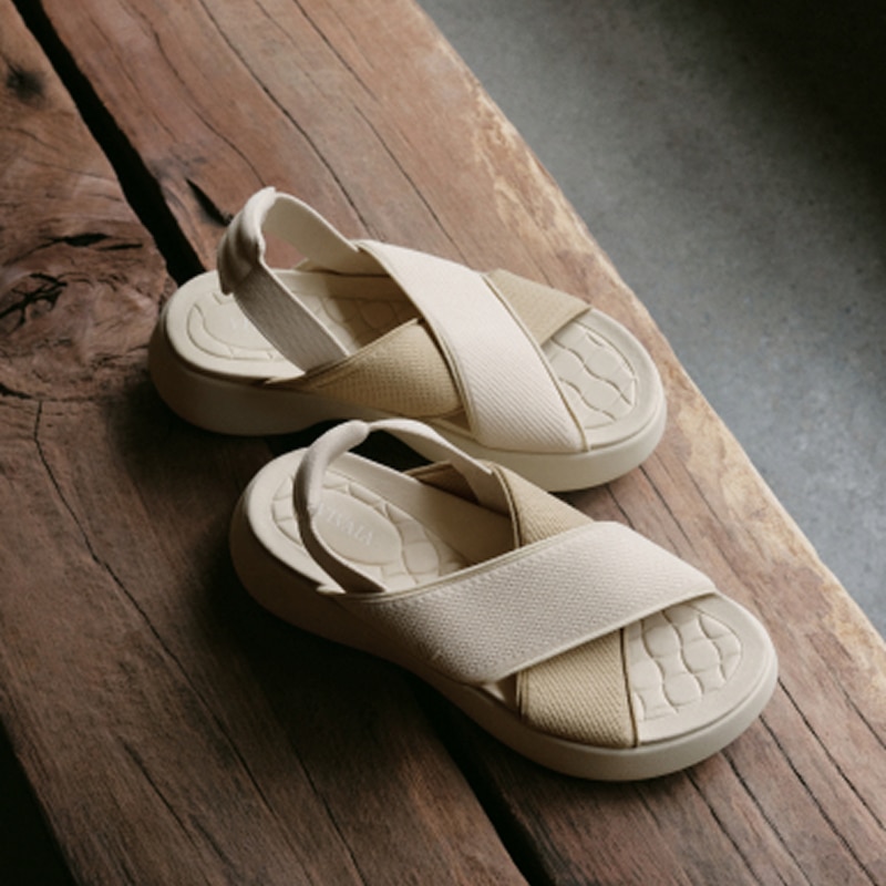 Elastic Back Strap Walker Sandals (Kara 2.0), CREAM IVORY & NUDE PEACH, EU39 | VIVAIA