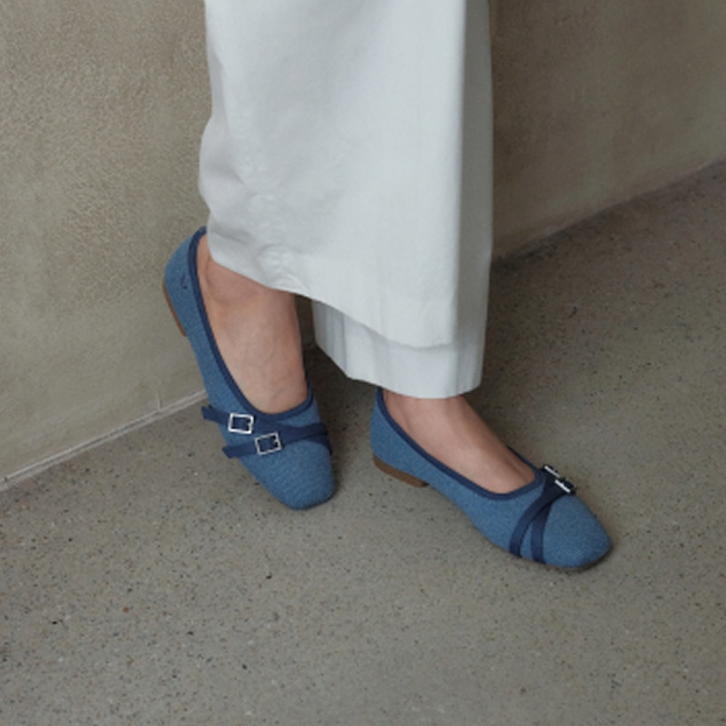 Square-Toe Margot Crisscross Flats (Marah), DENIM & VINTAGE, EU35 | VIVAIA