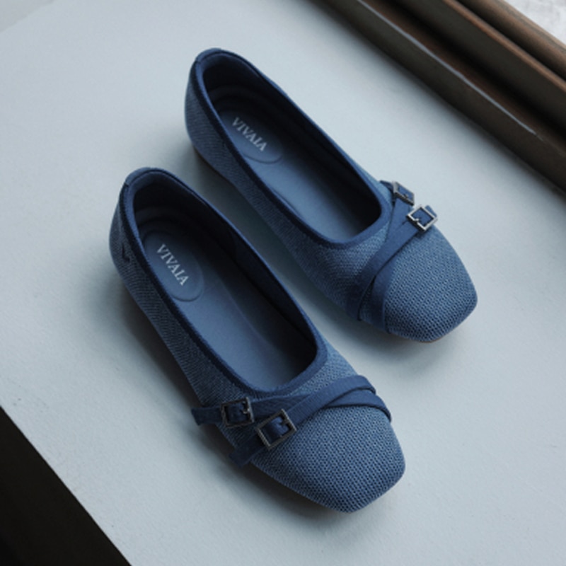Square-Toe Margot Crisscross Flats (Marah), DENIM & VINTAGE, EU35 | VIVAIA