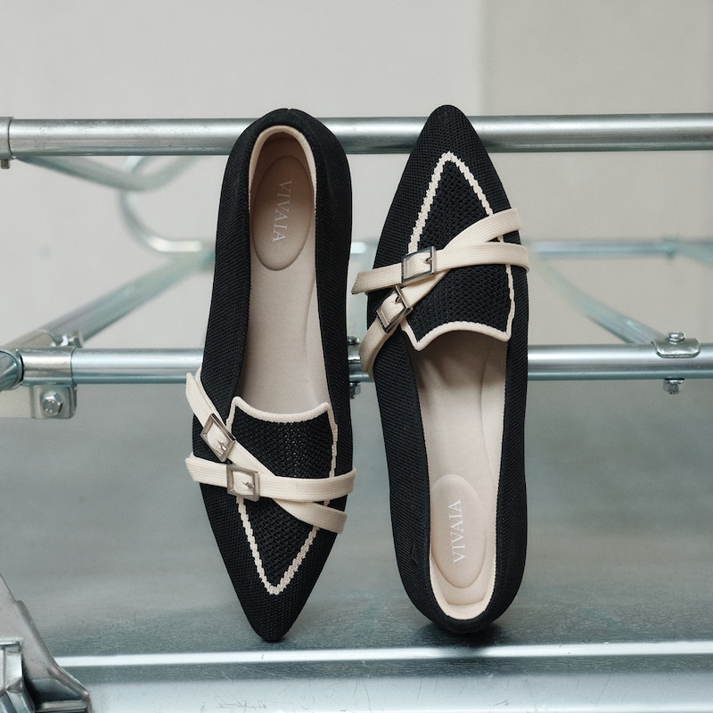 Pointed-Toe Aria Crisscross Loafers (Marvis), BLACK&PALE APRICOT, EU41.5 | VIVAIA