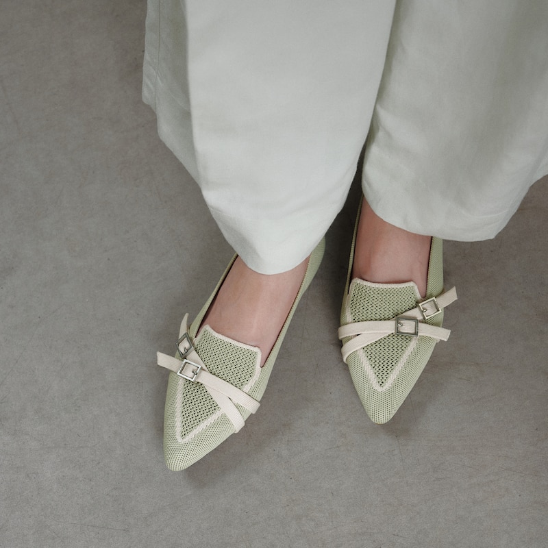 Pointed-Toe Aria Crisscross Loafers (Marvis), MATCHA&CREAM IVORY, EU39 | VIVAIA