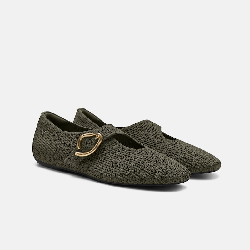 Mini Square-Toe Mary-Jane Flats (Jovin), Burnt Olive, EU39.5 | VIVAIA