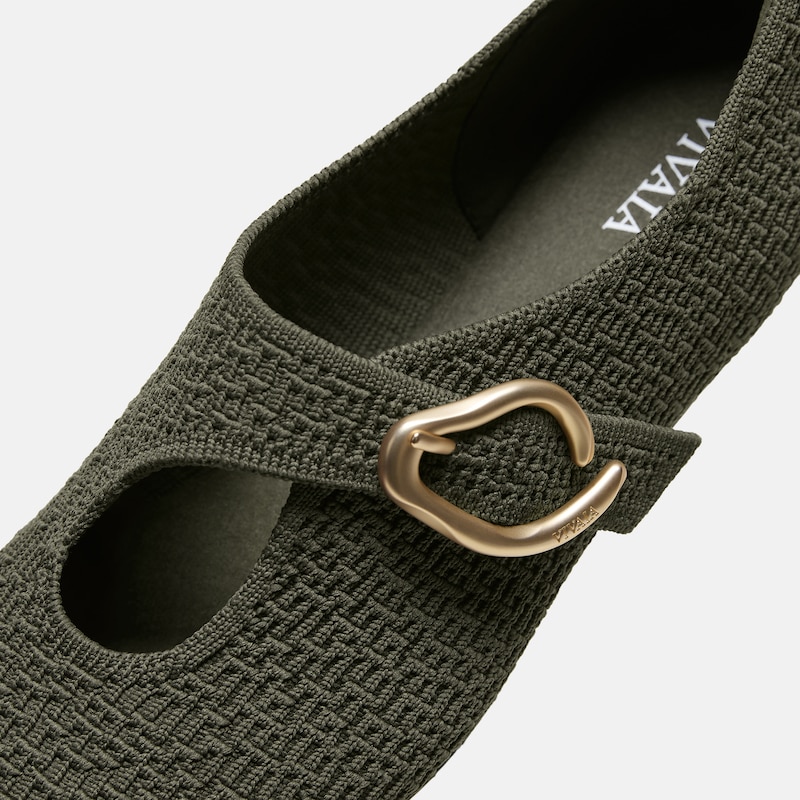 Mini Square-Toe Mary-Jane Flats (Jovin), Burnt Olive, EU39.5 | VIVAIA