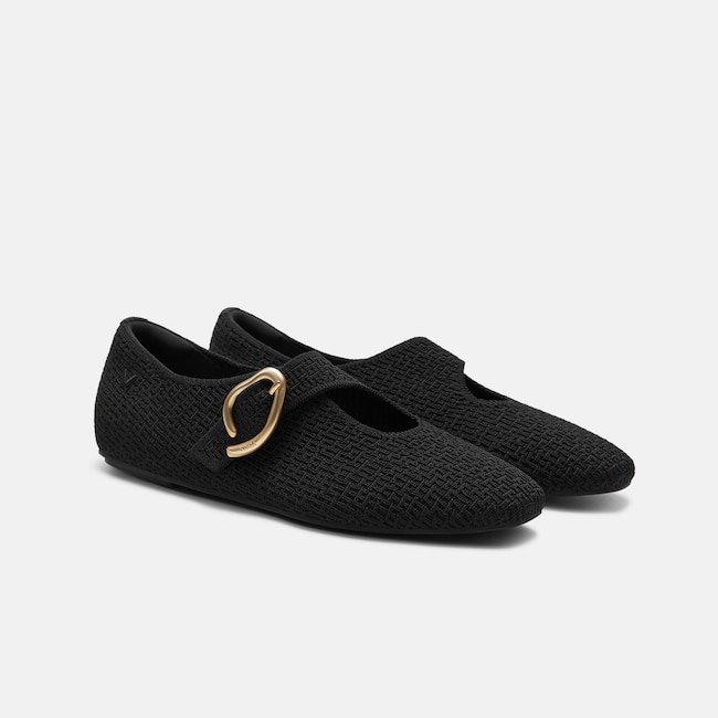 Mini Square-Toe Mary-Jane Flats (Jovin) - Black