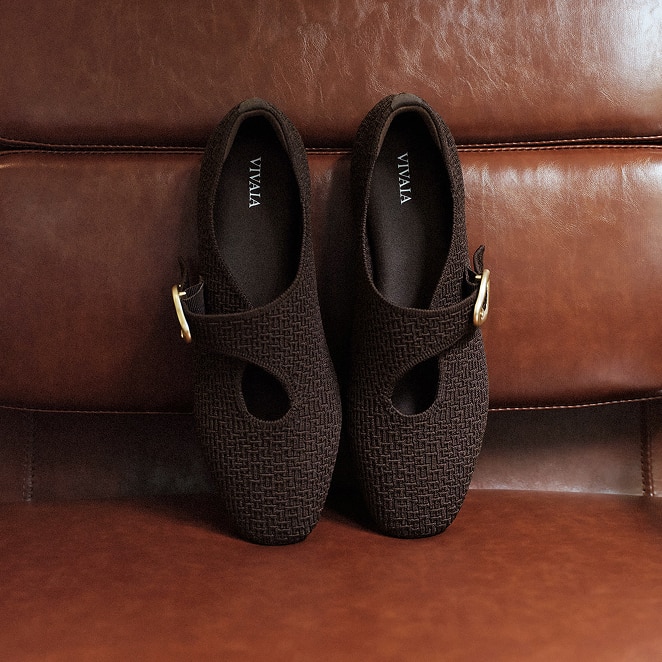 Mini Square-Toe Mary-Jane Flats (Jovin), Dark Chocolate, EU35 | VIVAIA