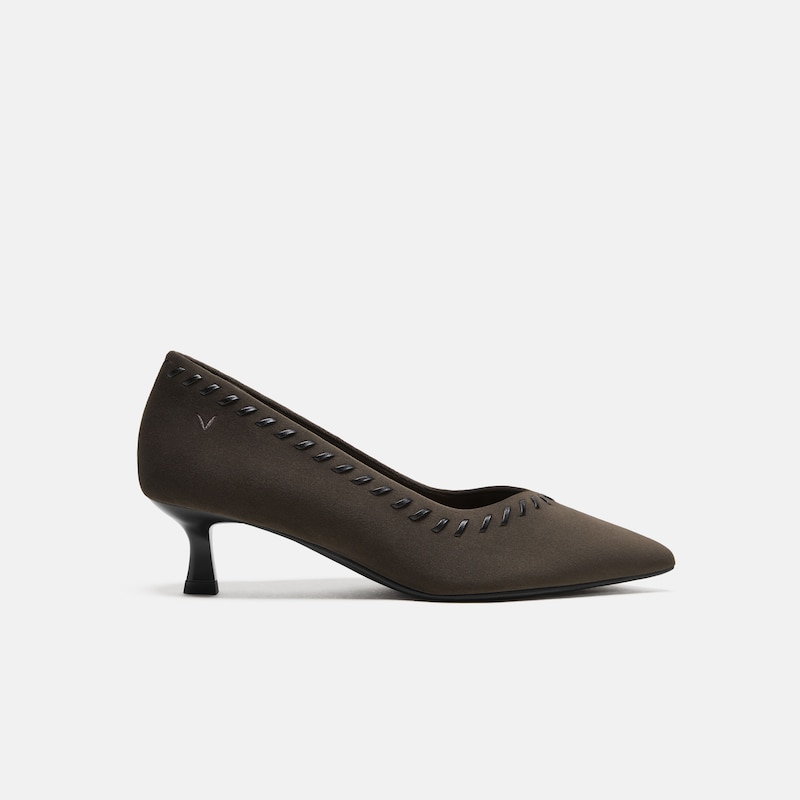 Velvet Whipstitched Kitten Heels (Scarlett), Amber Brown & Black, EU39 | VIVAIA
