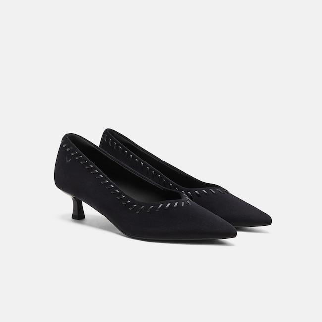 Velvet Whipstitched Kitten Heels (Scarlett) - Black