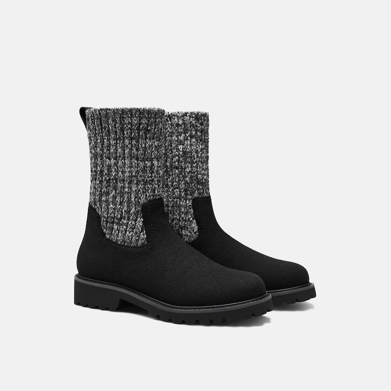 Round-Toe Wool Ankle Sock Boots(Fiona), Black, EU36.5 | VIVAIA