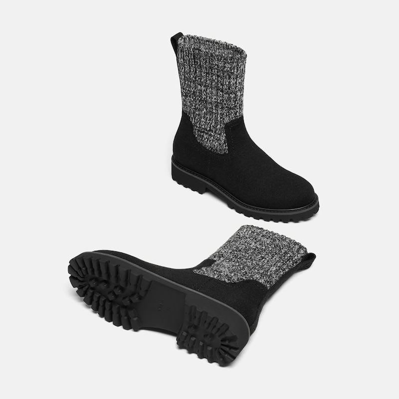 Round-Toe Wool Ankle Sock Boots(Fiona), Black, EU36.5 | VIVAIA