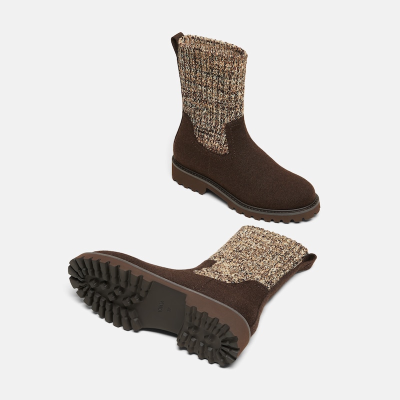 Round-Toe Wool Ankle Sock Boots(Fiona), Cocoa Brown, EU37 | VIVAIA