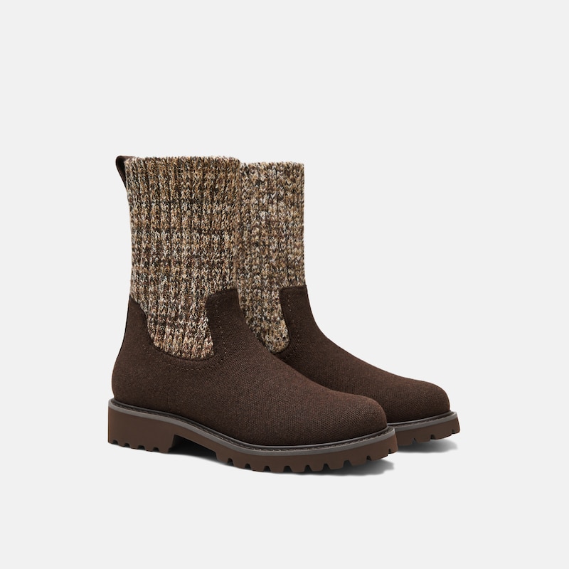 Round-Toe Wool Ankle Sock Boots(Fiona), Cocoa Brown, EU37 | VIVAIA