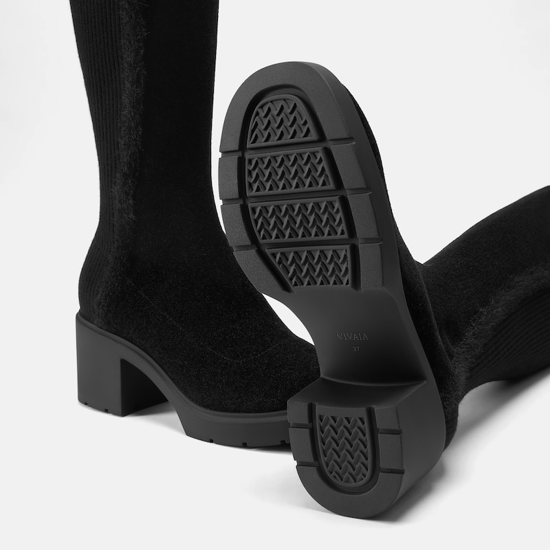 Square-Toe Block-Heel Knee-High Boots (Atria), Black, EU35 | VIVAIA