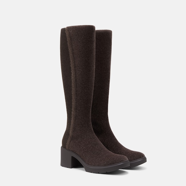 Square-Toe Block-Heel Knee-High Boots (Atria) - Dark Chocolate