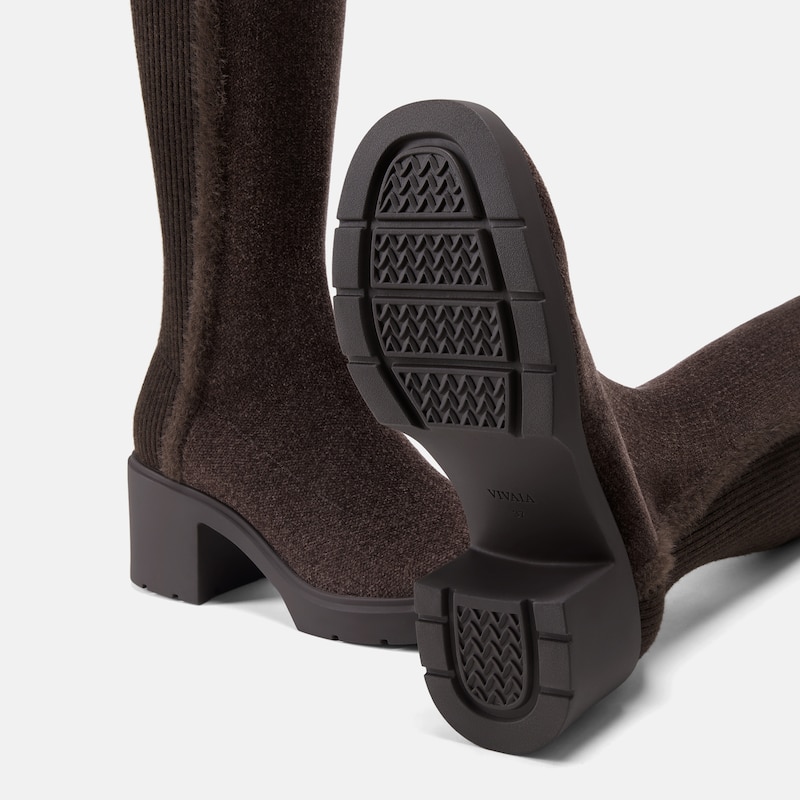 Square-Toe Block-Heel Knee-High Boots (Atria), Dark Chocolate, EU39 | VIVAIA