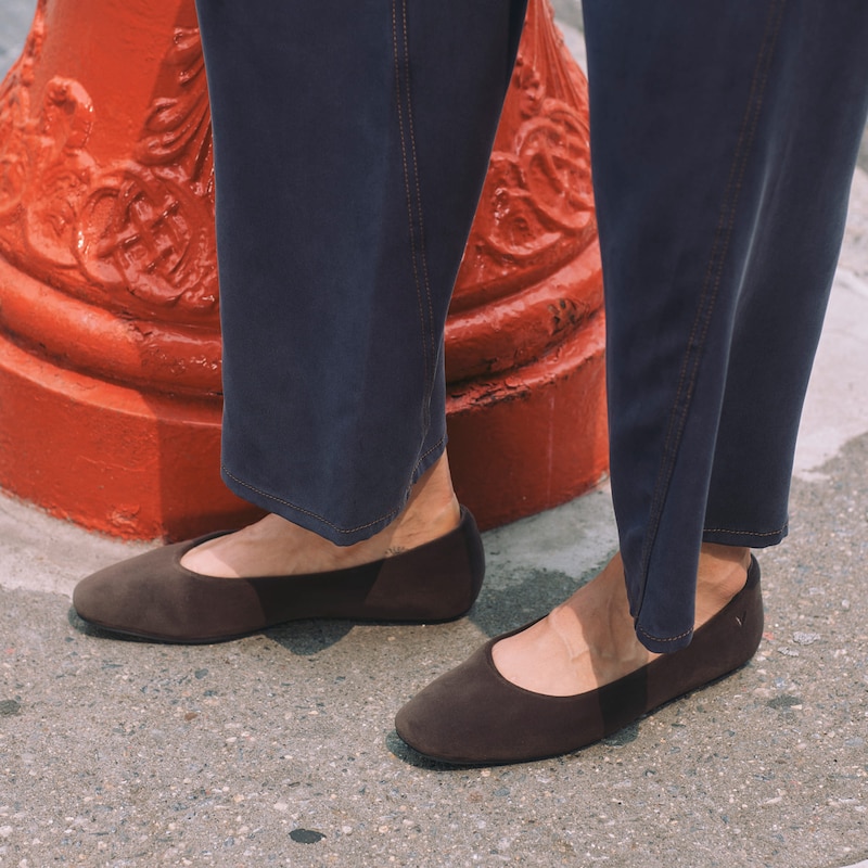Mini Square-Toe Velvet Flats (Jazura), Amber Brown, EU40 | VIVAIA