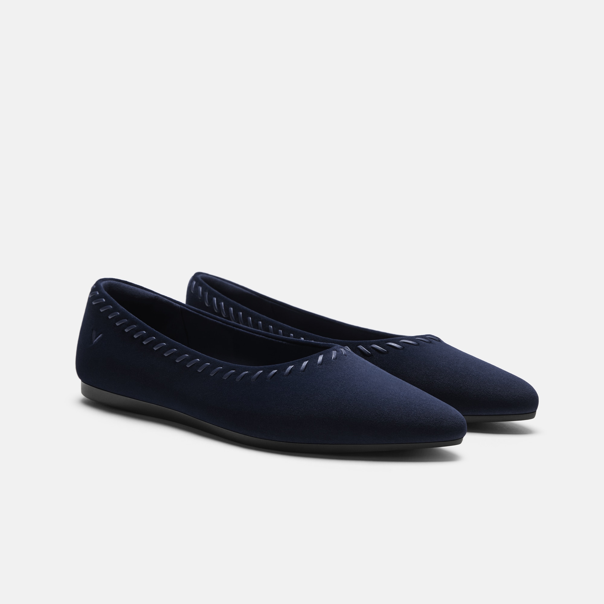 Velvet Whipstitched Ballet Flats (Alasia) - Navy