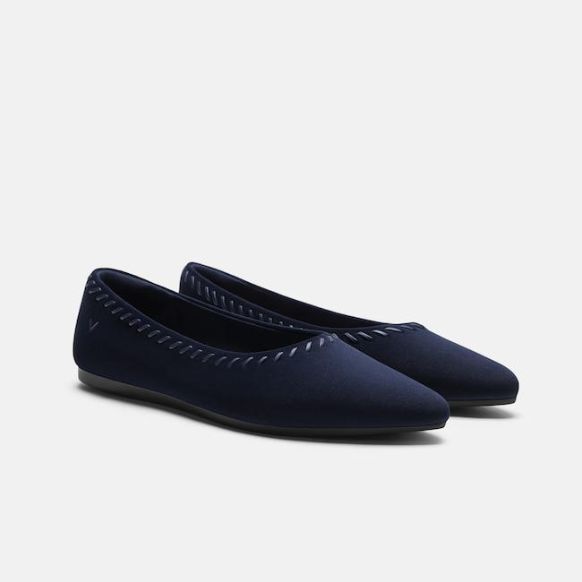 Velvet Whipstitched Ballet Flats (Alasia) - Navy
