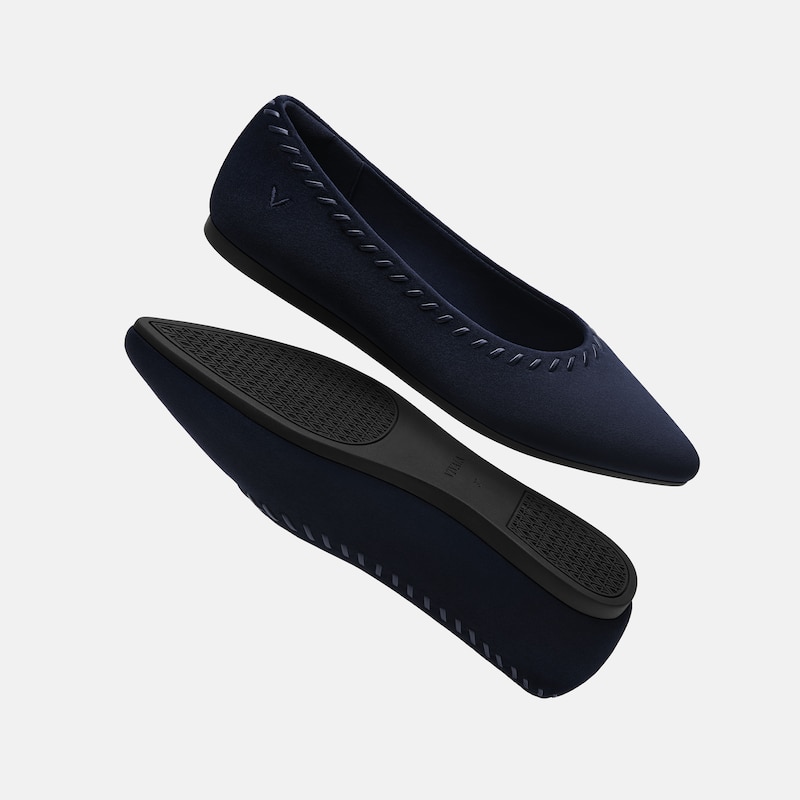 Velvet Whipstitched Ballet Flats (Alasia), Navy, EU38 | VIVAIA