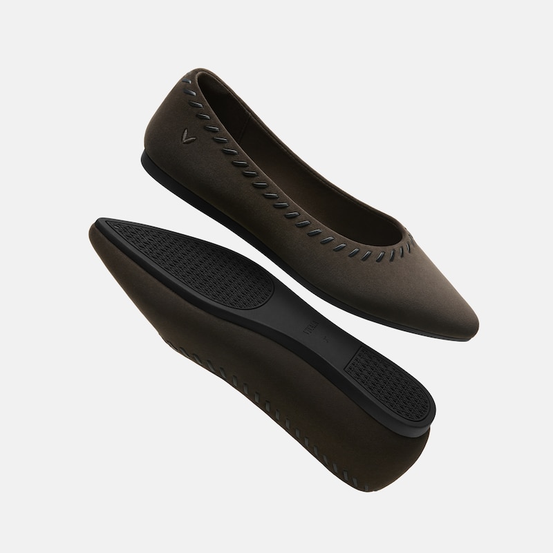 Velvet Whipstitched Ballet Flats (Alasia), Amber Brown & Black, EU37 | VIVAIA