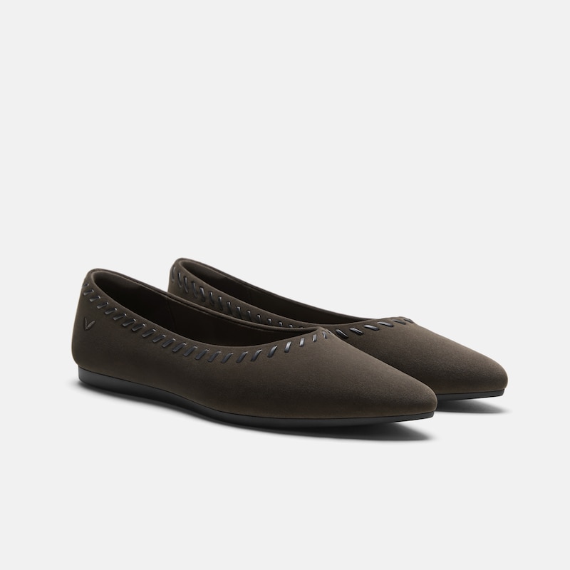 Velvet Whipstitched Ballet Flats (Alasia), Amber Brown & Black, EU37 | VIVAIA