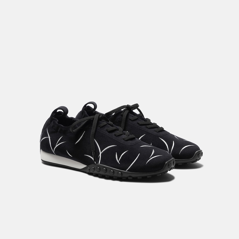 Velvet Casual Sneakers (Laban), Black Embroidery, EU40 | VIVAIA