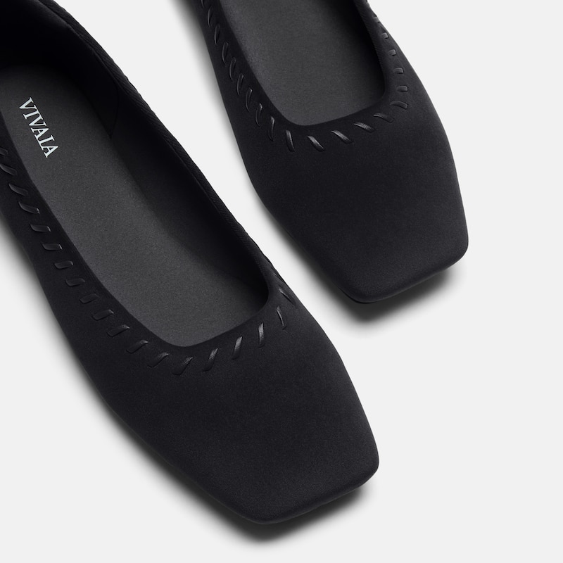 Velvet Whipstitched Flats (Mirit), Black, EU35 | VIVAIA
