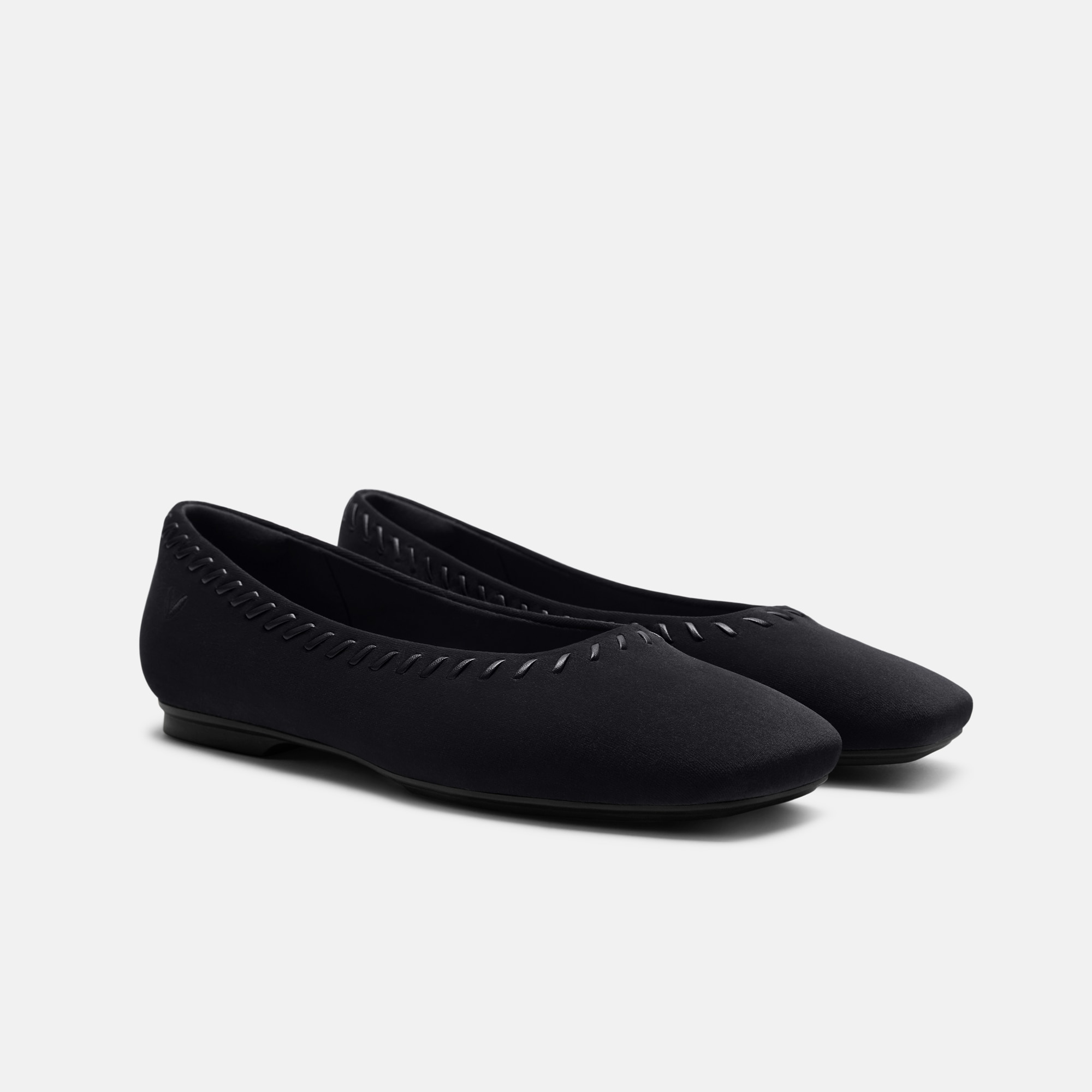 Velvet Whipstitched Flats (Mirit) - Black