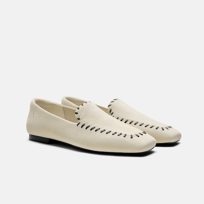 Velvet Whipstitched Loafers (Siena) - Cream & Black