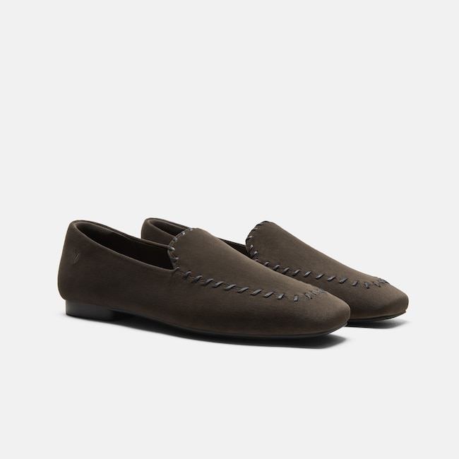 Velvet Whipstitched Loafers (Siena) - Amber Brown & Black